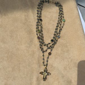 Crystal beaded cross crucifix necklace multicolor gems